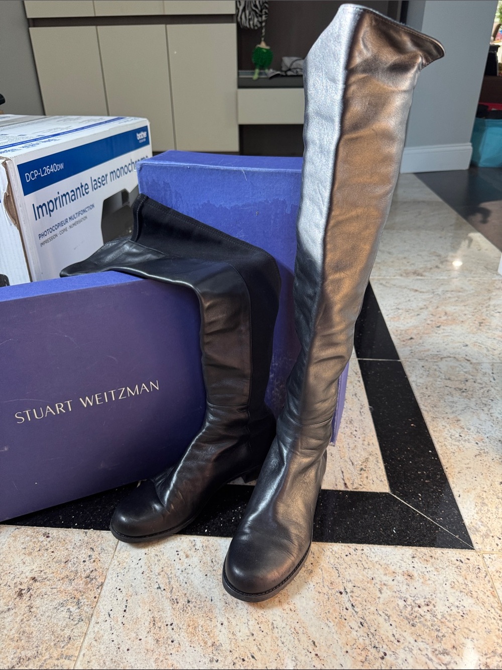 Stuart Weitzman Black Leather Over-the-Knee Boots